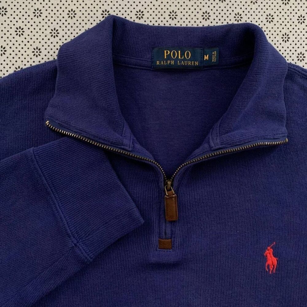 Polo Ralph Lauren Quarter Zip Pullover Sweater Men M Blue Pony Logo Navy Blue